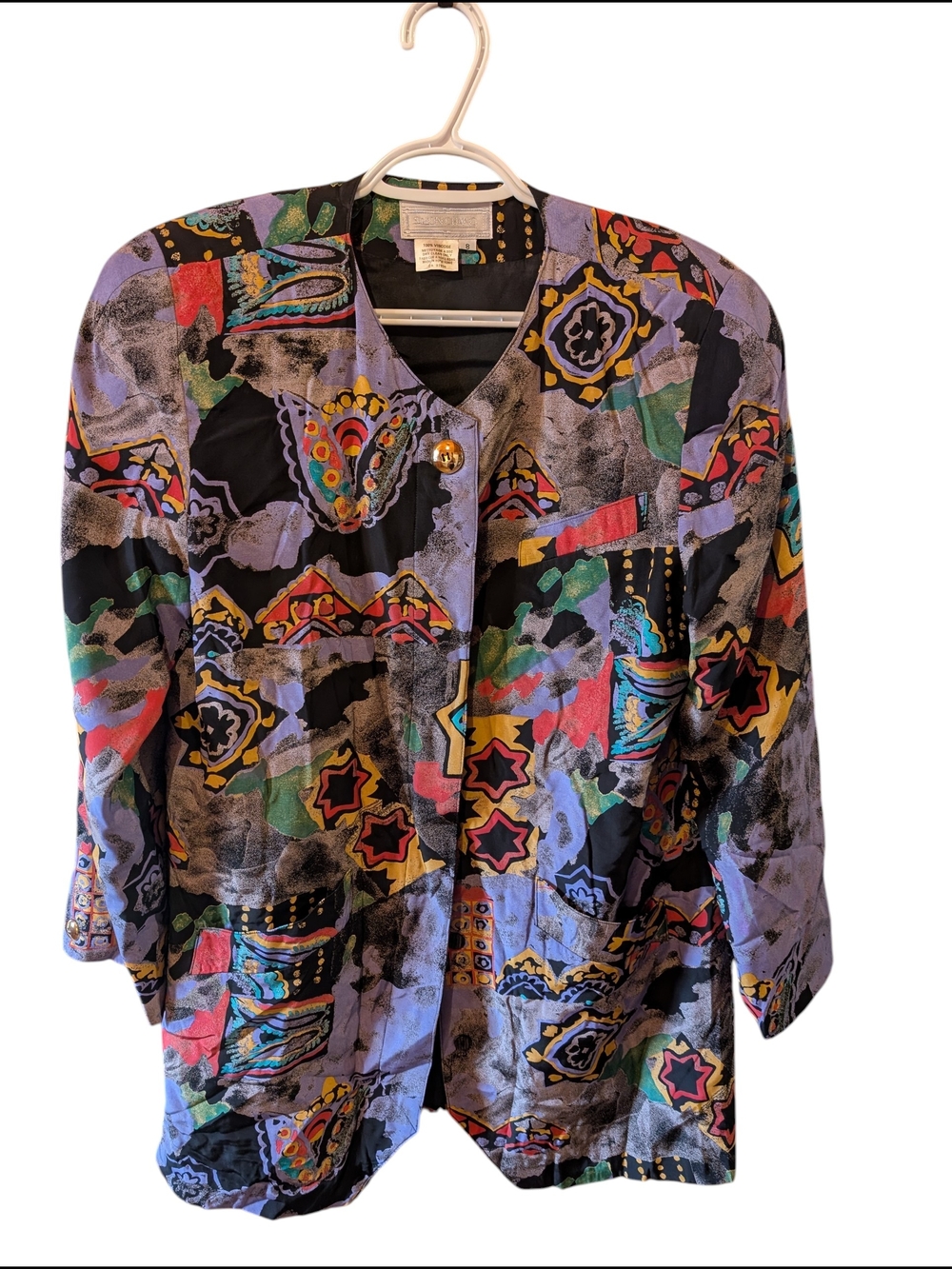 Simon Chang Vintage Colorful Abstract Pattern Button-Front Jacket